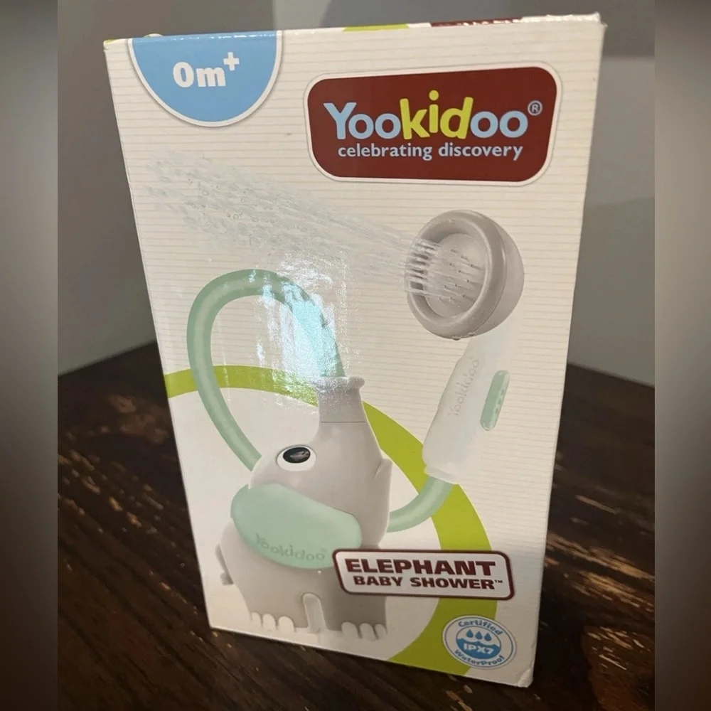 Yookidoo Baby Bath Shower Head - Elephant Water Pump and Trunk Spout Rinser NIB